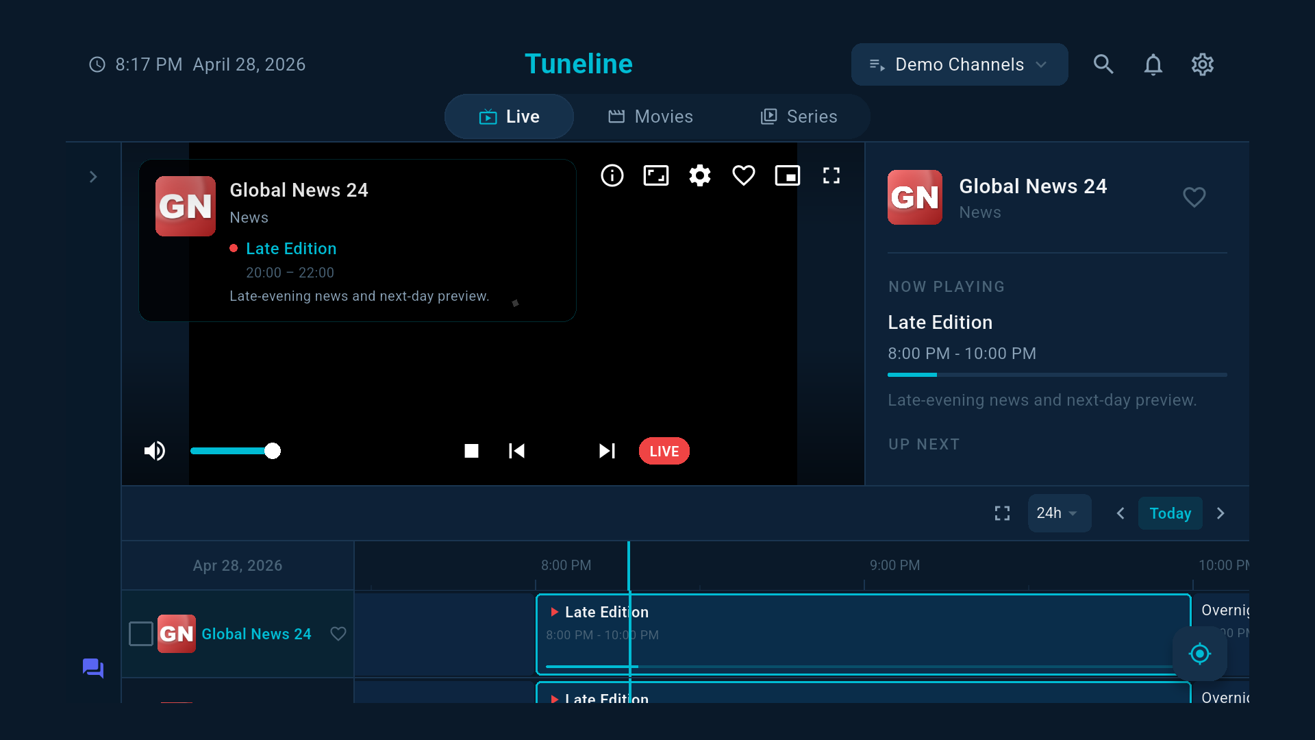 A streaming device home screen
